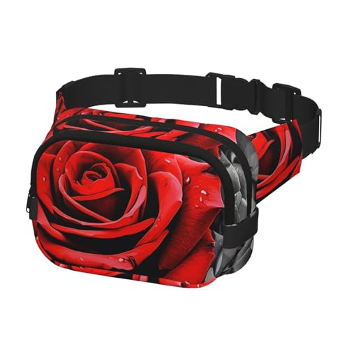 Bauchtasche für Herren und Damen, Crossbody-Hüfttasche, schwarz, weiß und rote Rosen, Gürteltasche mit verstellbarem Riemen, Hüfttasche, Schwarz, Einheitsgröße, Schwarz , Einheitsgröße von SDTYKHJ