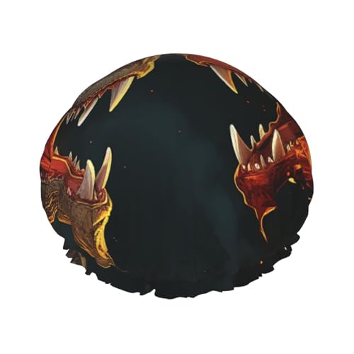 Chic Coole Duschhaube mit zwei kämpfenden brüllenden Drachen, doppellagig, dicke Haarkappen, wiederverwendbar, wasserdicht, Badekappen mit elastischem Band, Haarmütze, waschbar, Duschhut für Männer von SDTYKHJ