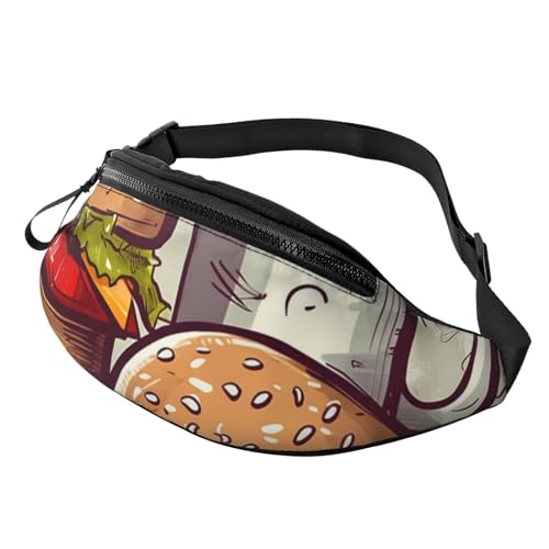 Gürteltasche für Männer und Frauen, Crossbody-Hüfttasche, lustige Lebensmittel, Hamburger und Tassen, Gürteltasche mit verstellbarem Riemen, Hüft-Bauchtasche, Schwarz, Einheitsgröße, Schwarz von SDTYKHJ