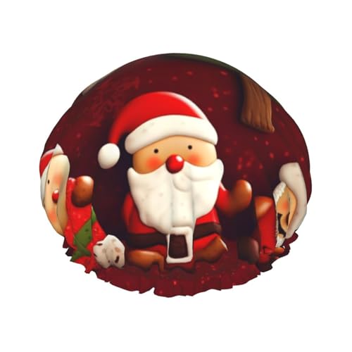 Happy Christmas Duschhaube für Frauen, doppellagig, dicke Haarkappen, wiederverwendbar, wasserdicht, Badekappen mit elastischem Band, Haarmütze, waschbar, Duschhut für Männer und Frauen, Spa-Salon von SDTYKHJ
