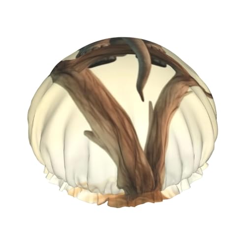 Little Elephant on Tree Shower Cap for Women Double Layers Thick Hair Caps Reusable Waterproof Bath Caps with Elastic Band Hair Hat Washable Shower Hat for Men Women Spa Salon von SDTYKHJ