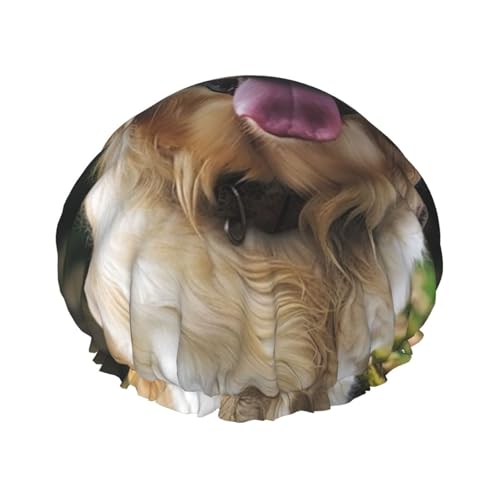 Lustige Golden Retriever Duschhaube für Frauen, doppellagig, dicke Haarkappen, wiederverwendbar, wasserdicht, Badekappen mit elastischem Band, Haarmütze, waschbar, Duschhut für Männer und Frauen von SDTYKHJ