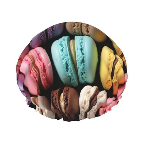 Macaron Biscuit Flavored Pastries Shower Cap for Women Double Layers Thick Hair Caps Reusable Waterproof Bath Caps with Elastic Band Hair Hat Washable Shower Hat for Men Women Spa Salon von SDTYKHJ