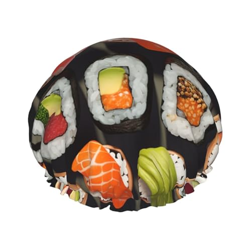 Many Sushi Food Shower Cap for Women Double Layers Thick Hair Caps Reusable Waterproof Bath Caps with Elastic Band Hair Hat Washable Shower Hat for Men Women Spa Salon von SDTYKHJ