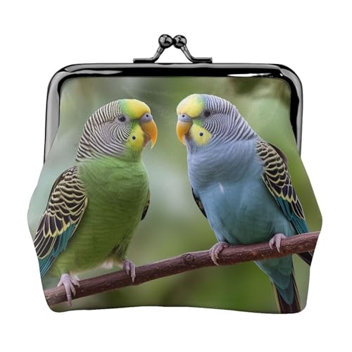 Münzgeldbörse mit Kussschloss, Mini-Münztasche, Blau und Grün, Sittiche, Ledergeldbörsen für Damen, Clutch, Kleingeldbörse von SDTYKHJ