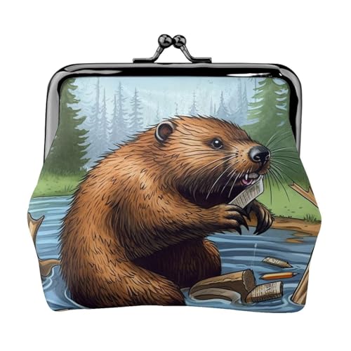 Münzgeldbörse mit Kussschloss, Mini-Münztasche, Busy Biber, Cartoon, Ledergeldbörse für Damen, Clutch, Wechselgeldbörse von SDTYKHJ