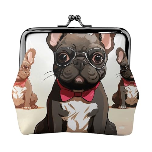 Münzgeldbörse mit Kussschloss, Mini-Münztasche, Cartoon-Hund, französische Bulldogge, Ledergeldbörse für Damen, Clutch, Wechselgeldbörse von SDTYKHJ