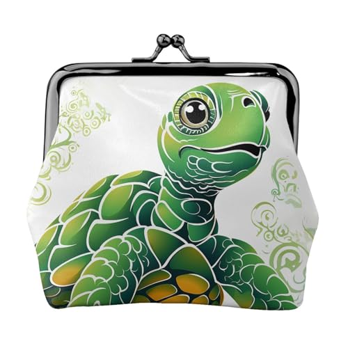 Münzgeldbörse mit Kussschloss, Mini-Münztasche, Cartoon-Schildkrötenmuster, Ledergeldbörse für Damen, Clutch, Wechselgeldbörse von SDTYKHJ