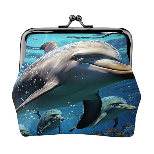Münzgeldbörse mit Kussschloss, Mini-Münztasche, Delfine, Ledergeldbörse für Damen, Clutch, Kleingeldbörse von SDTYKHJ