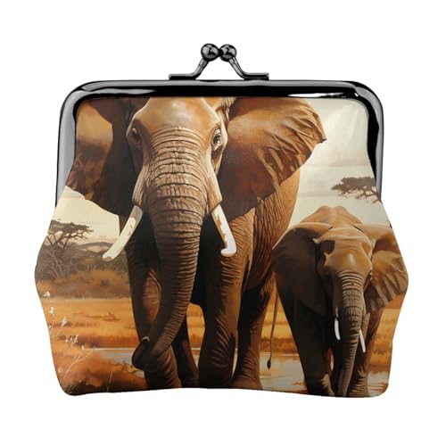 Münzgeldbörse mit Kussschloss, Mini-Münztasche, Elefantenfamilie, Ledergeldbörsen für Damen, Clutch, Kleingeldbörse von SDTYKHJ
