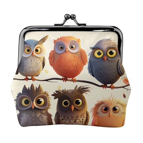 Münzgeldbörse mit Kussschloss, Mini-Münztasche, Eulen, Vögel, Ledergeldbörse für Damen, Clutch, Wechselgeldbörse von SDTYKHJ