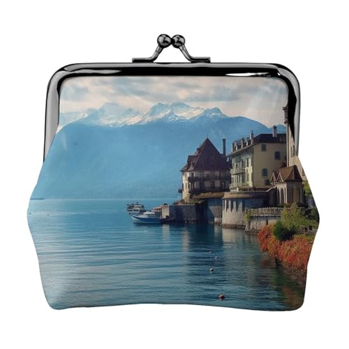 Münzgeldbörse mit Kussschloss, Mini-Münztasche, Genfersee, Schweiz, Ledergeldbörsen für Damen, Clutch, Wechselgeldbörse von SDTYKHJ
