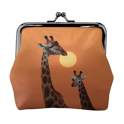 Münzgeldbörse mit Kussschloss, Mini-Münztasche, Giraffe bei Sonnenuntergang, Ledergeldbörse für Damen, Clutch, Kleingeldbörse von SDTYKHJ