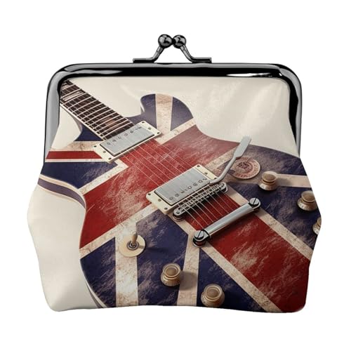 Münzgeldbörse mit Kussschloss, Mini-Münztasche, Gitarre, britische Flagge, Ledergeldbörse für Damen, Clutch, Wechselgeldbörse von SDTYKHJ