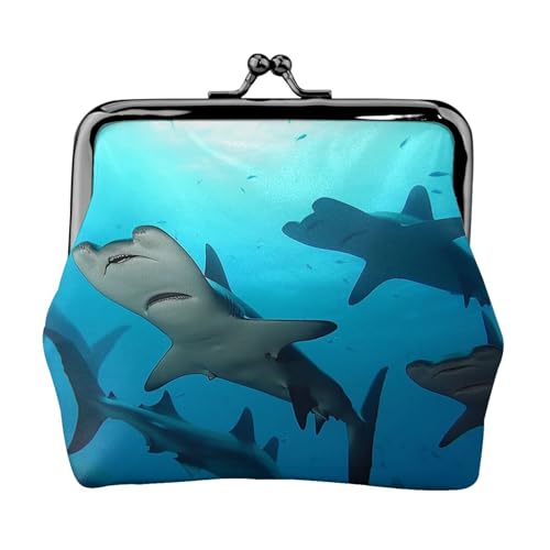 Münzgeldbörse mit Kussschloss, Mini-Münztasche, Hammerhead Sharks, Ledergeldbörse für Damen, Clutch, Wechselgeldbörse von SDTYKHJ