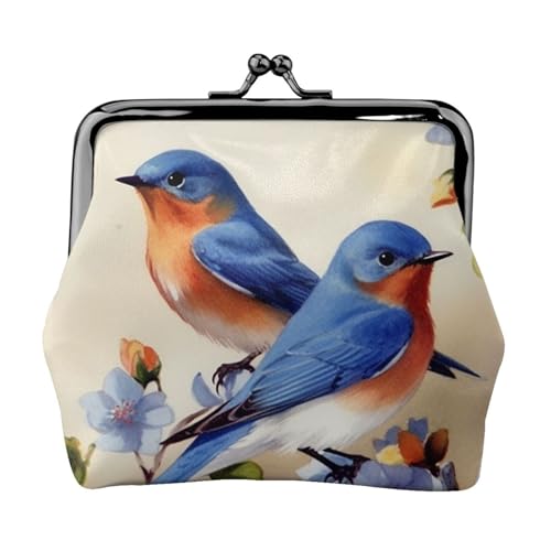 Münzgeldbörse mit Kussschloss, Mini-Münztasche, Happy Bluebirds, Ledergeldbörse für Damen, Clutch, Wechselgeldbörse von SDTYKHJ