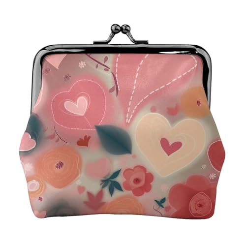 Münzgeldbörse mit Kussschloss, Mini-Münztasche, Herzen und Blumen, Ledergeldbörse für Damen, Clutch, Wechselgeldbörse von SDTYKHJ