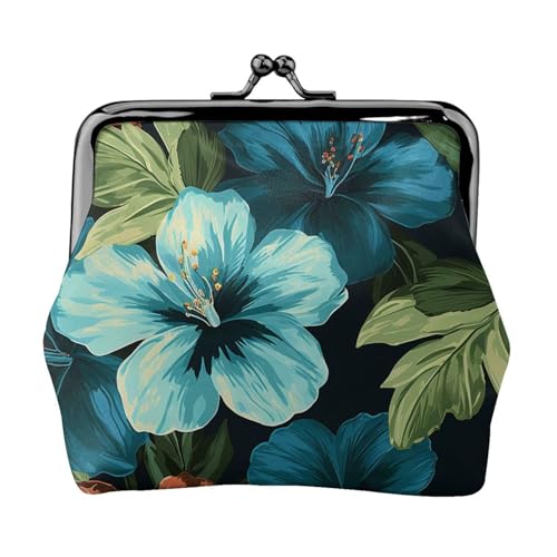 Münzgeldbörse mit Kussschloss, Mini-Münztasche, Hibiskusblumen-Muster, Ledergeldbörsen für Damen, Clutch, Wechselgeldbörse von SDTYKHJ