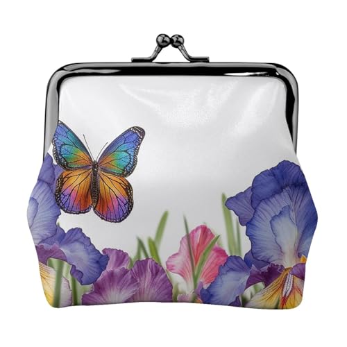 Münzgeldbörse mit Kussschloss, Mini-Münztasche, Iris-Blume, Schmetterling, Ledergeldbörse für Damen, Clutch, Kleingeldbörse von SDTYKHJ