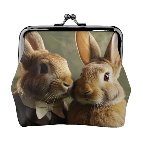Münzgeldbörse mit Kussschloss, Mini-Münztasche, Kaninchenpaar, Ledergeldbörse für Damen, Clutch, Wechselgeldbörse von SDTYKHJ