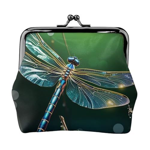 Münzgeldbörse mit Kussschloss, Mini-Münztasche, Libellen-Grün, Ledergeldbörse für Damen, Clutch, Kleingeldbörse von SDTYKHJ