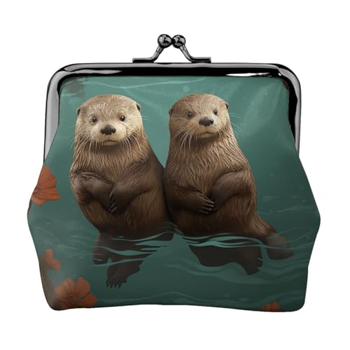 Münzgeldbörse mit Kussschloss, Mini-Münztasche, Otters in Love, Ledergeldbörsen für Damen, Clutch, Wechselgeldbörse von SDTYKHJ