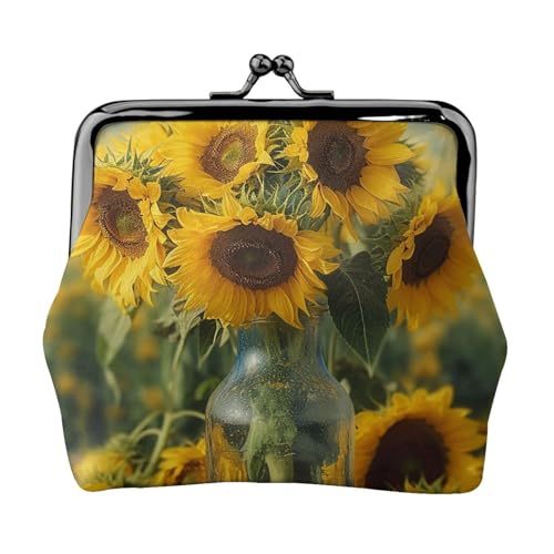 Münzgeldbörse mit Kussschloss, Mini-Münztasche, Sonnenblumen-Ledergeldbörse für Damen, Clutch, Kleingeldbörse von SDTYKHJ