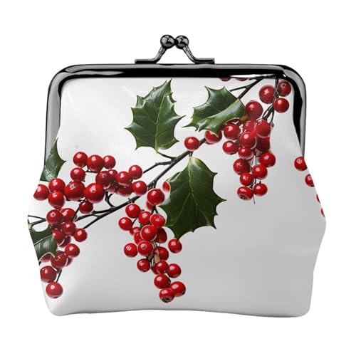 Münzgeldbörse mit Kussschloss, Mini-Münztasche, Stechpalmenbeerenzweig, Ledergeldbörse für Damen, Clutch, Kleingeldbörse von SDTYKHJ