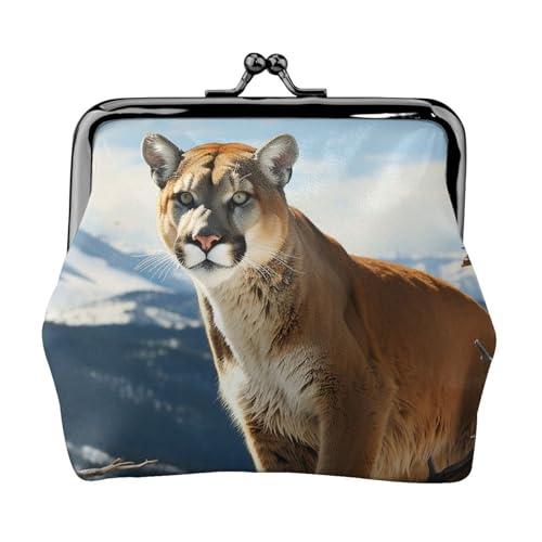 Münzgeldbörse mit Kussschloss, Mini-Münztasche, Tier, Berglöwe, Ledergeldbörse für Damen, Clutch, Kleingeldbörse von SDTYKHJ