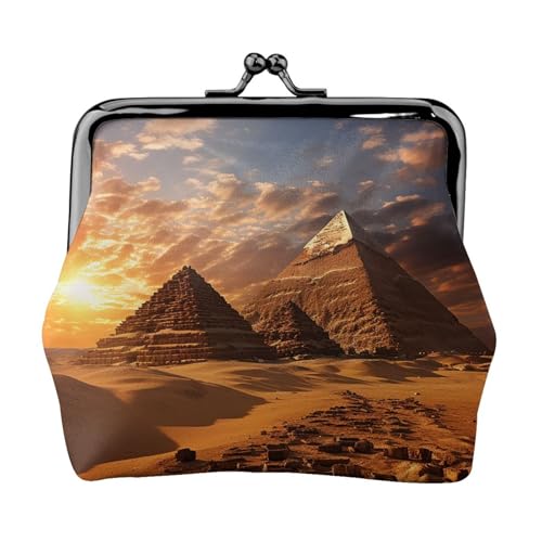 Münzgeldbörse mit Kussschloss, Mini-Münztasche, ägyptische Pyramiden, Ledergeldbörse für Damen, Clutch, Kleingeldbörse von SDTYKHJ