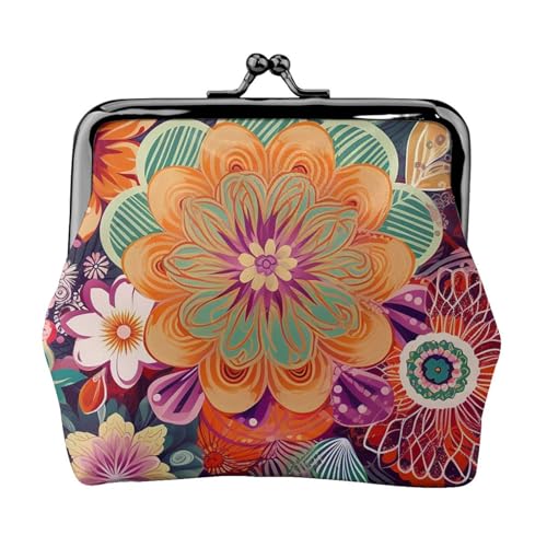 Münzgeldbörse mit Kussschloss, Mini-Münztasche, böhmische farbige Blume, Ledergeldbörse für Damen, Clutch, Wechselgeldbörse von SDTYKHJ