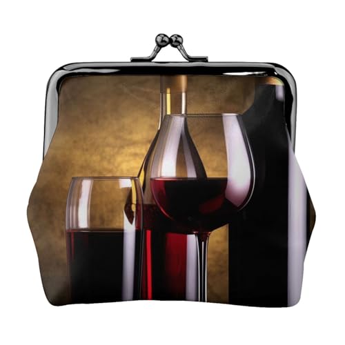 Münzgeldbörse mit Kussschloss, Mini-Münztasche, drei Weinflaschen und Glasüber-Ledergeldbörsen für Damen, Clutch, Wechselgeldbörse von SDTYKHJ