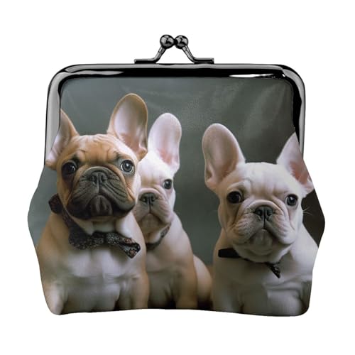Münzgeldbörse mit Kussschloss, Mini-Münztasche, französische Bulldogge, Welpen, Ledergeldbörse für Damen, Clutch, Wechselgeldbörse von SDTYKHJ