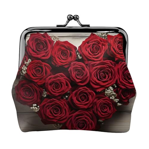 Münzgeldbörse mit Kussschloss, Mini-Münztasche, herzförmige Rosen, Ledergeldbörsen für Damen, Clutch, Wechselgeldbörse von SDTYKHJ