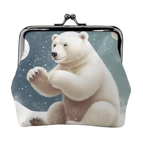 Münzgeldbörse mit Kussschloss, Mini-Münztasche, lustiger Eisbär, der Schneeball spielt, Ledergeldbörsen für Damen, Clutch, Wechselgeldbörse von SDTYKHJ