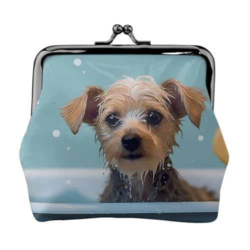 Münzgeldbörse mit Kussschloss, Mini-Münztasche, lustiger Hund in der Badewanne, Ledergeldbörsen für Damen, Clutch, Wechselgeldbörse von SDTYKHJ