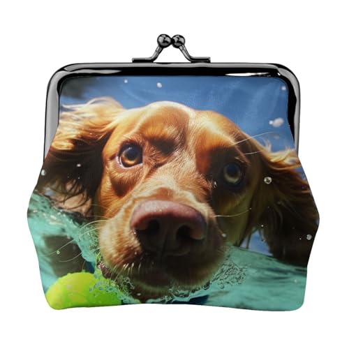 Münzgeldbörse mit Kussschloss, Mini-Münztasche, lustiger schwimmender Hund, Ledergeldbörse für Damen, Clutch, Wechselgeldbörse von SDTYKHJ