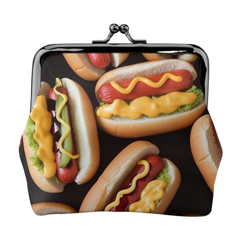 Münzgeldbörse mit Kussschloss, Mini-Münztasche, lustiges Essen, Hot Dogs, Ledergeldbörse für Damen, Clutch, Wechselgeldbörse von SDTYKHJ