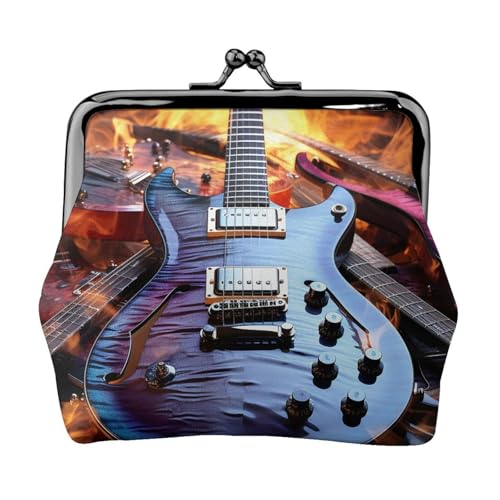 Münzgeldbörse mit Kussschloss, Mini-Münztasche, magische E-Gitarre, Musik, Ledergeldbörse für Damen, Clutch, Wechselgeldbörse von SDTYKHJ