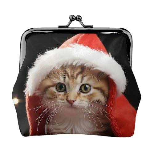 Münzgeldbörse mit Kussschloss, Mini-Münztasche, niedliche Weihnachtskatze, Ledergeldbörse für Damen, Clutch, Wechselgeldbörse von SDTYKHJ