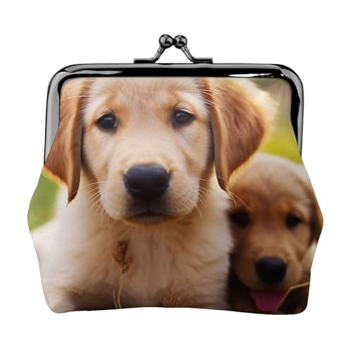 Münzgeldbörse mit Kussschloss, Mini-Münztasche, niedlicher Golden Retriever, Welpe, Ledergeldbörse für Damen, Clutch, Wechselgeldbörse von SDTYKHJ