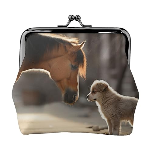Münzgeldbörse mit Kussschloss, Mini-Münztasche, niedlicher Hund und Pferd, Ledergeldbörse für Damen, Clutch, Kleingeldbörse von SDTYKHJ