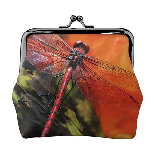 Münzgeldbörse mit Kussschloss, Mini-Münztasche, rote Libellen-Ledergeldbörse für Damen, Clutch, Kleingeldbörse von SDTYKHJ