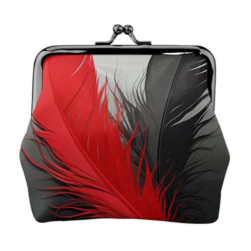 Münzgeldbörse mit Kussschloss, Mini-Münztasche, rote und schwarze Feder-Ledergeldbörse für Damen, Clutch, Wechselgeldbörse von SDTYKHJ
