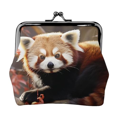 Münzgeldbörse mit Kussschloss, Mini-Münztasche, roter Panda, Ledergeldbörse für Damen, Clutch, Kleingeldbörse von SDTYKHJ