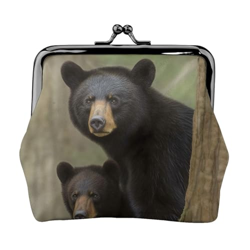 Münzgeldbörse mit Kussschloss, Mini-Münztasche, schwarzer Bär, Mutter und Junges, Ledergeldbörsen für Damen, Clutch, Wechselgeldbörse von SDTYKHJ