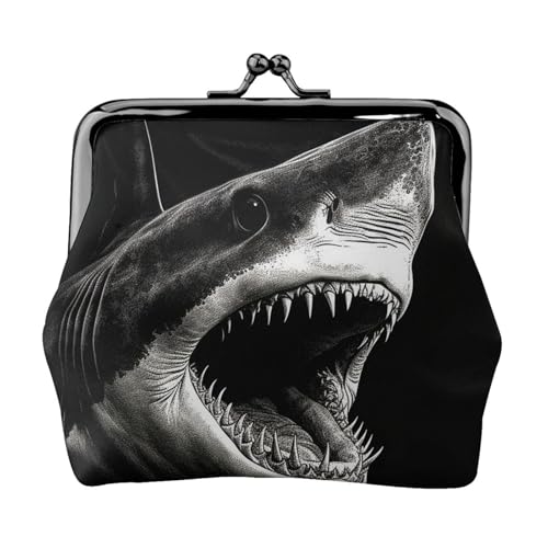 Münzgeldbörse mit Kussschloss, Mini-Münztasche, schwarzer Haifischkopf, Ledergeldbörse für Damen, Clutch, Wechselgeldbörse von SDTYKHJ