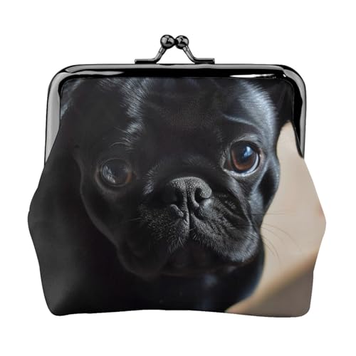 Münzgeldbörse mit Kussschloss, Mini-Münztasche, schwarzer Mops, Hund, Welpe, Ledergeldbörse für Damen, Clutch, Kleingeldbörse von SDTYKHJ