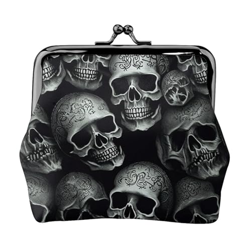 Münzgeldbörse mit Kussschloss, Mini-Münztasche, schwarzer Totenkopf-Ledergeldbeutel für Damen, Clutch, Wechselgeldbörse von SDTYKHJ