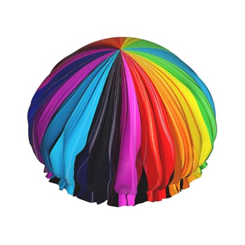 Regenbogenfarben Duschhaube für Frauen Doppellagige dicke Haarkappen Wiederverwendbare wasserdichte Badekappen mit Gummiband Haarhut Waschbar Duschhut für Männer Frauen Spa Salon von SDTYKHJ
